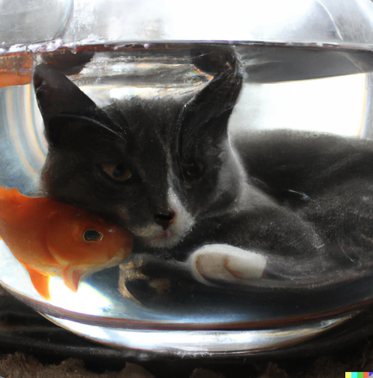 Cat in fish bowl