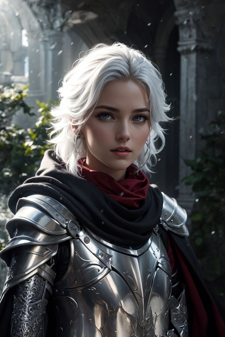 White hair female knight