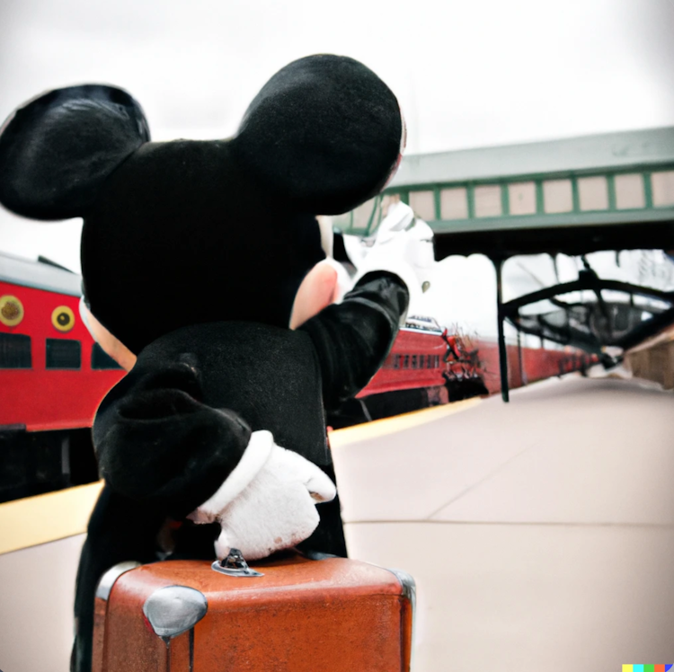 Mickey Mouse saying goodbye to Disney