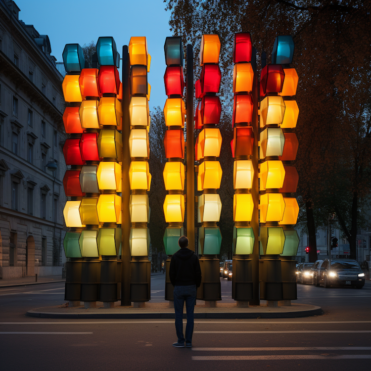 An art installation of traffic lights