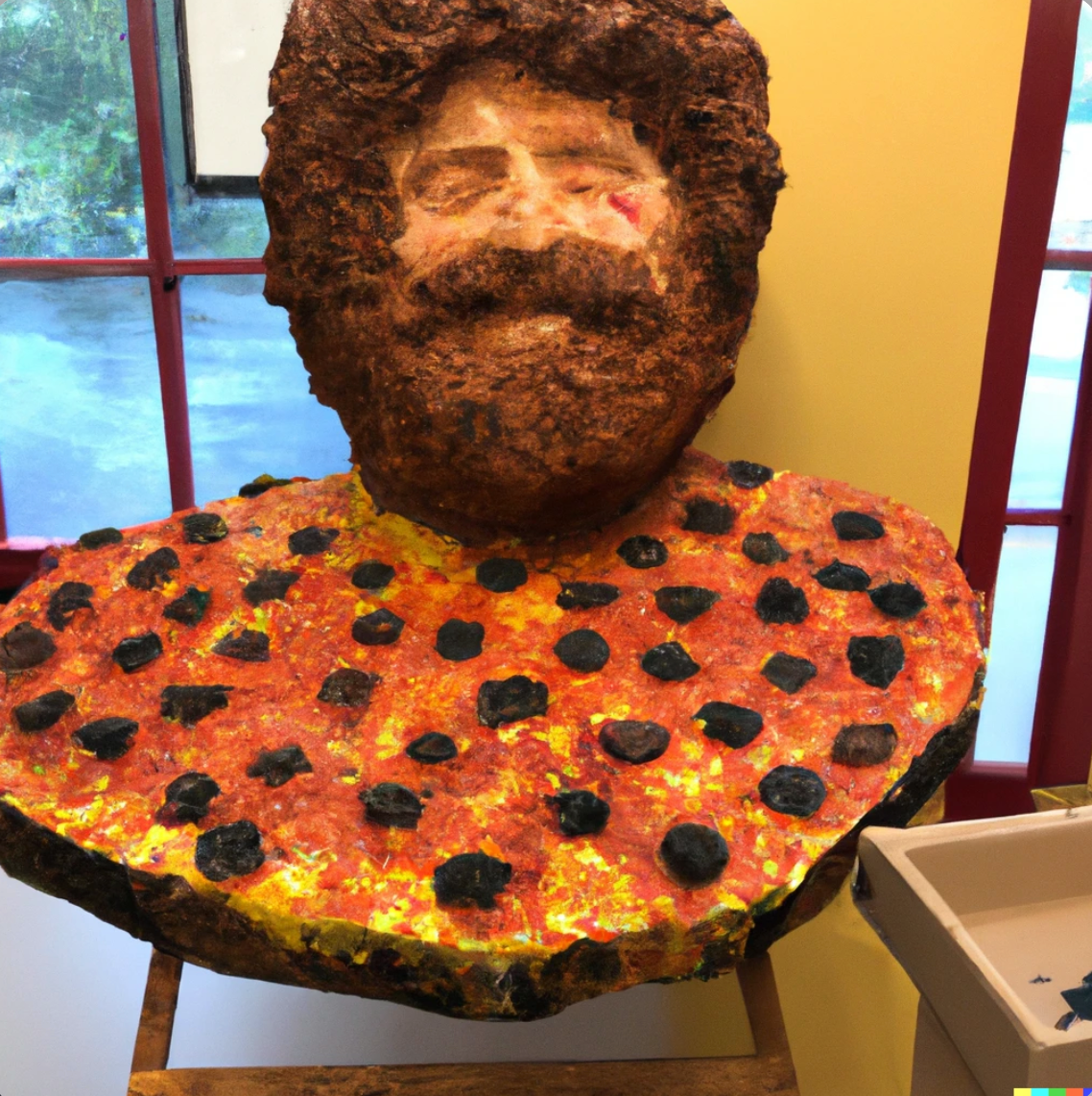 A Statue made out of pizza