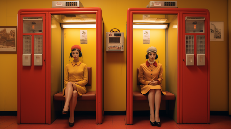Telephone booths in Wes Anderson style