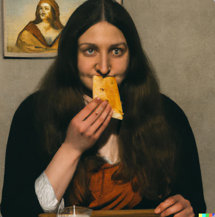 Mona Lisa eating cheese
