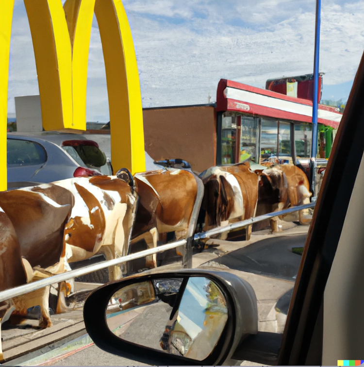 Cows queuing at McDonald's
