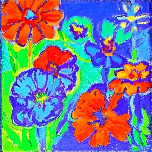 Flowers in a small blue square