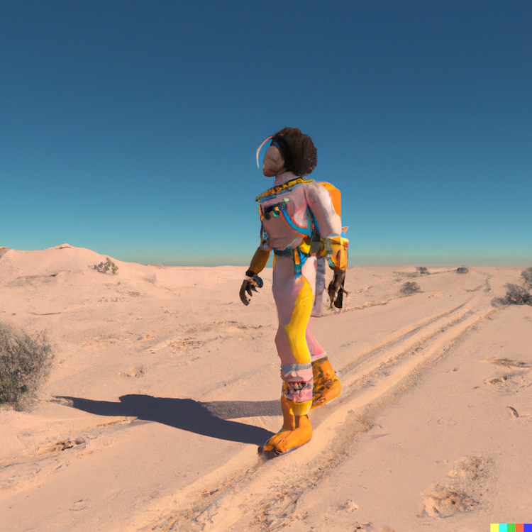 Astronaut walked into a colorful desert
