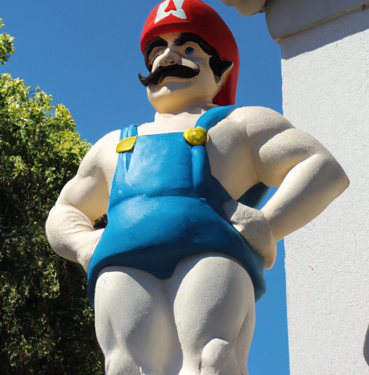 Super Mario in the style of a Greek god statue