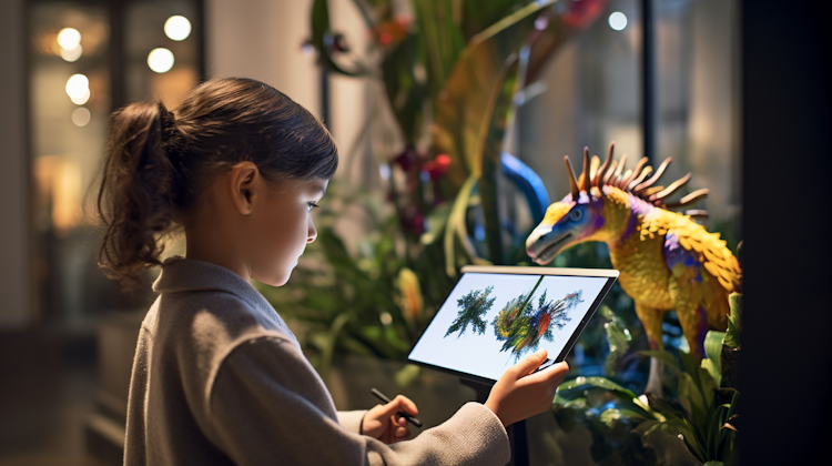 Stock photograph of a child drawing on Ipad