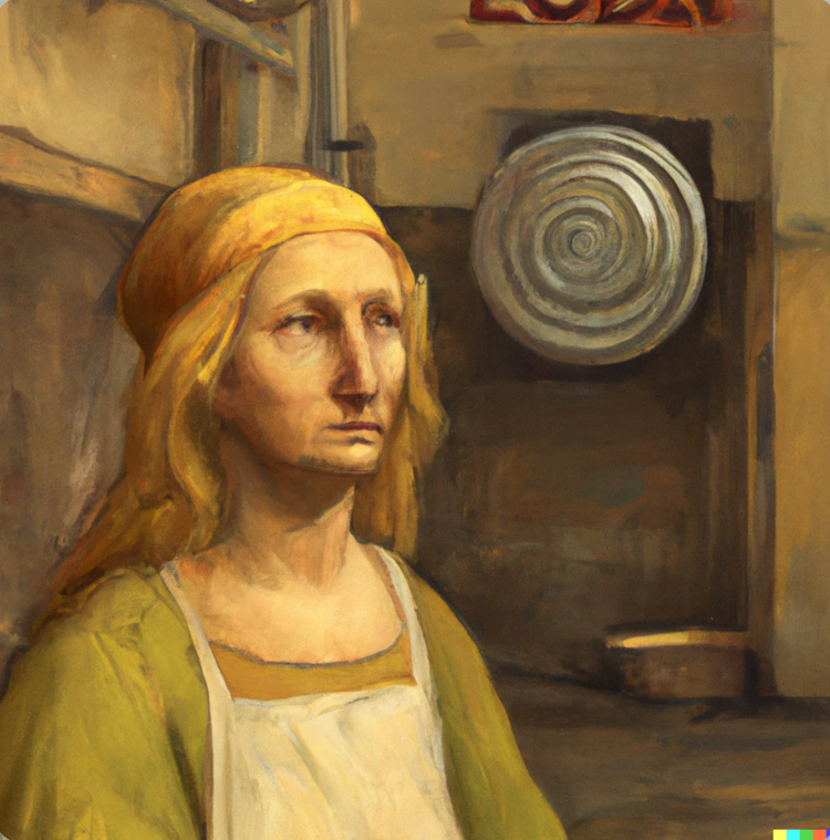 A Leonardo da Vinci painting of a blonde cook 