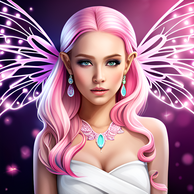 Beautiful fairy with long pink hair