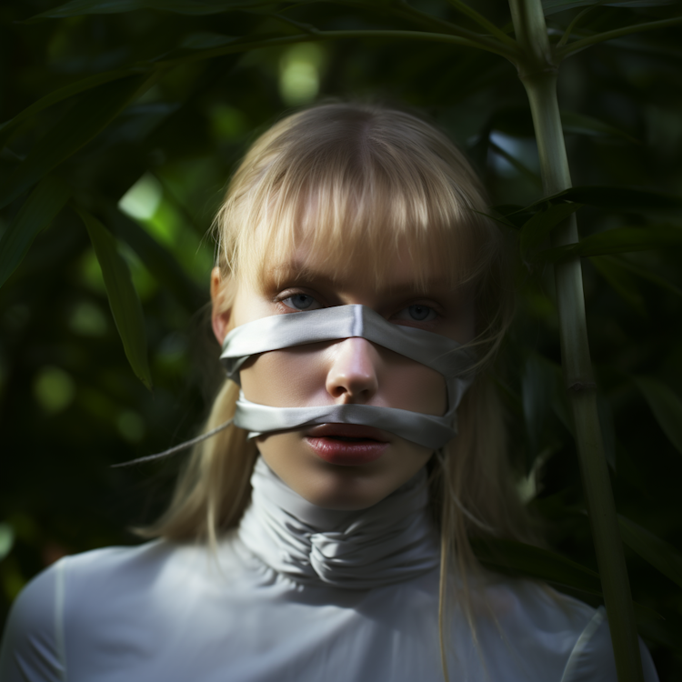 Portrait of a blonde model in the jungle