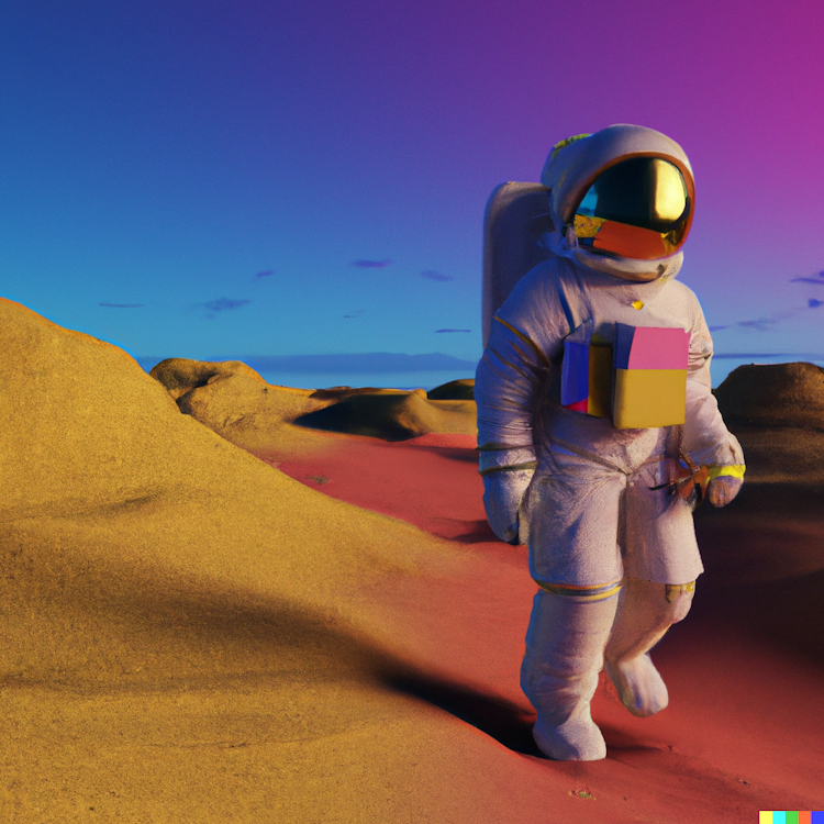 An astronaut on colorful desert