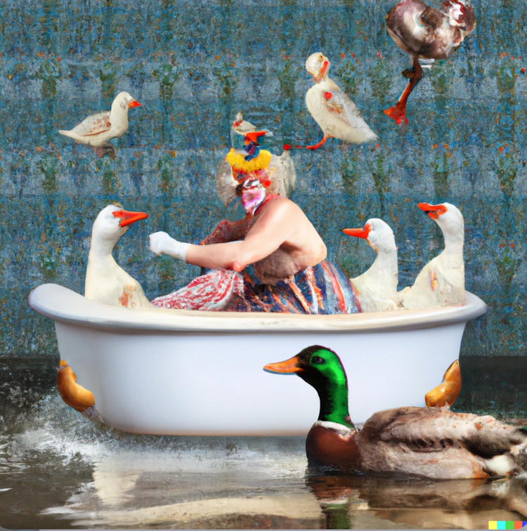 A clown in a bathtub
