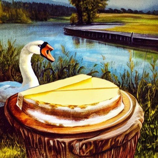 A swan with cheese cake