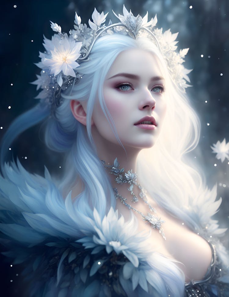 Art portrait of a white hair woman