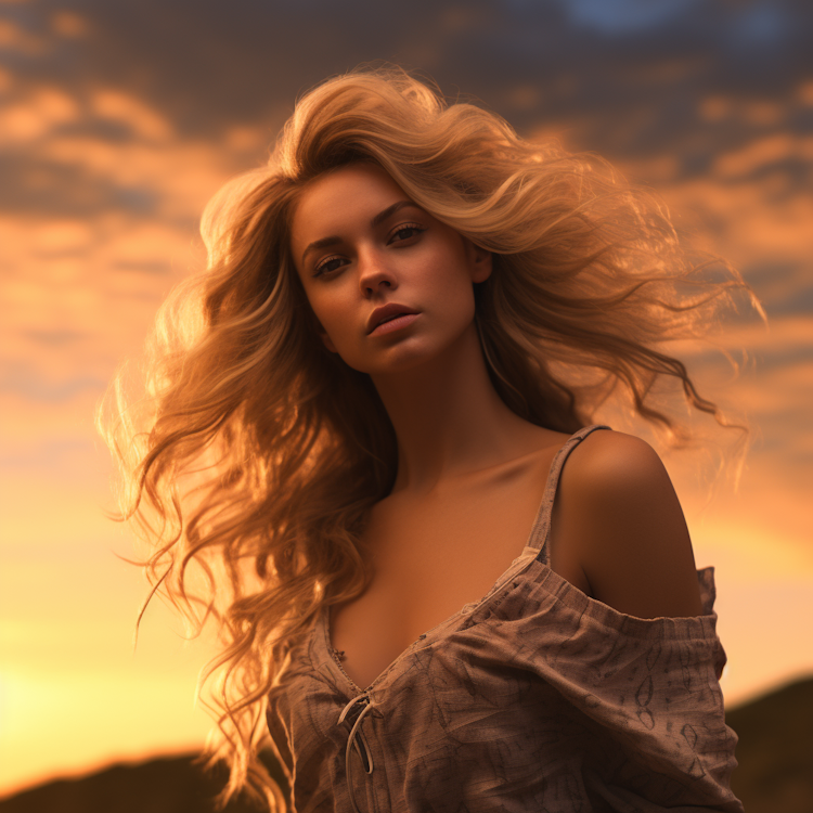 Blonde woman portrait during sunset
