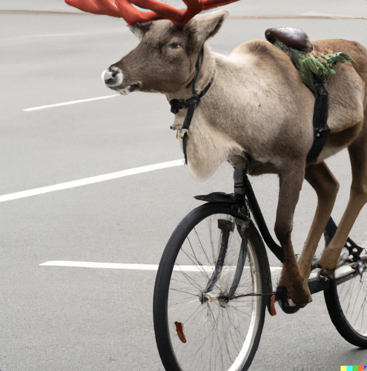 Reindeer riding a bicycle