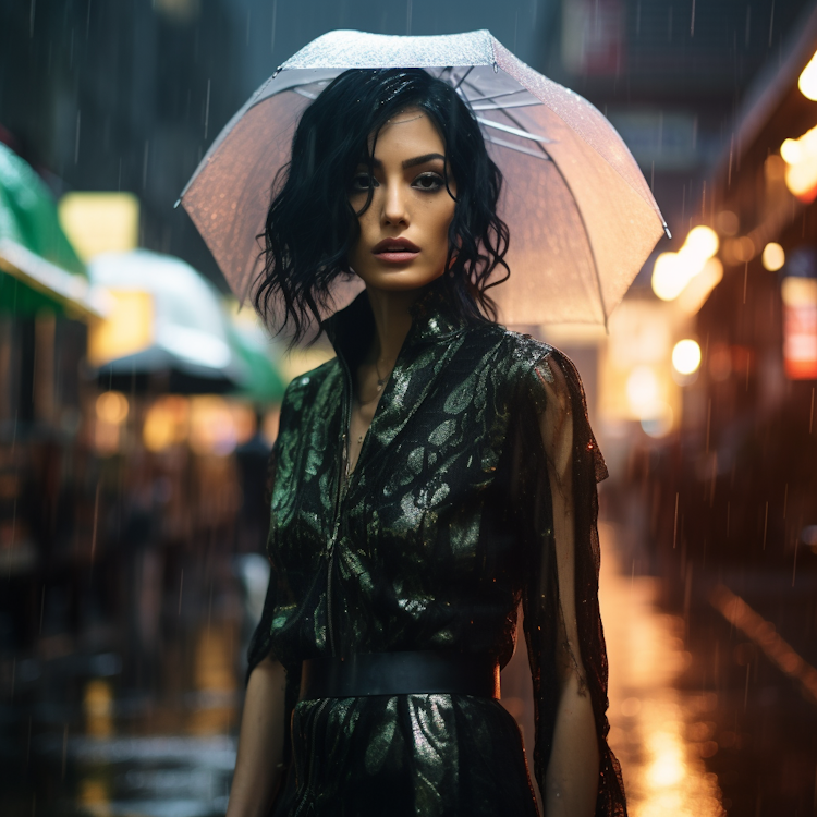 Woman standing in the rain