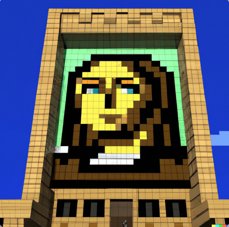 Mona Lisa as a building from Minecraft