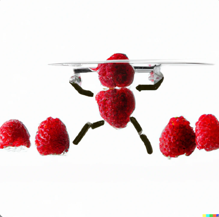 A ninja made of raspberries 