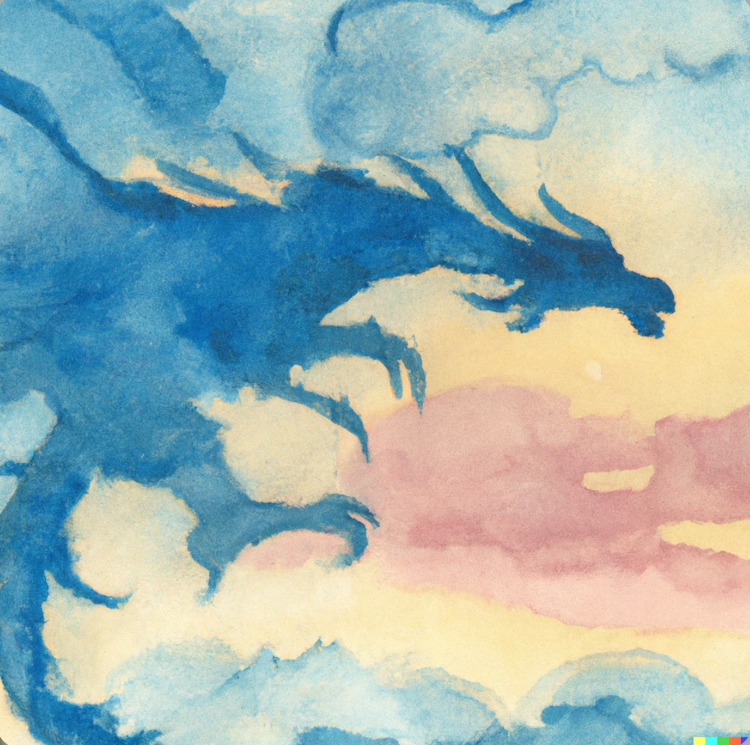 Watercolor painting of a blue dragon