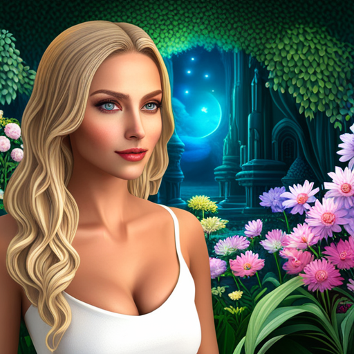 Beautiful blonde woman in magical garden
