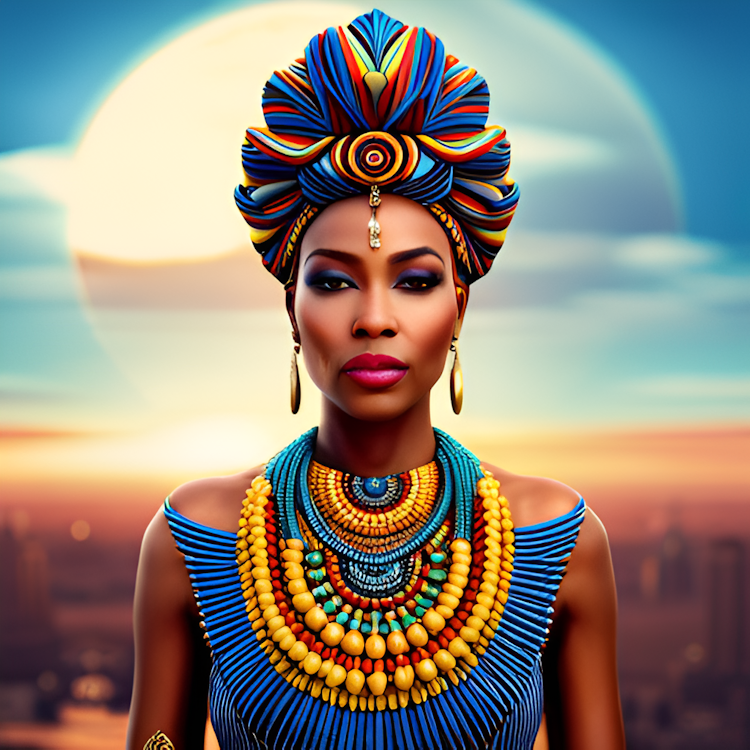 African queen with a feathered crown