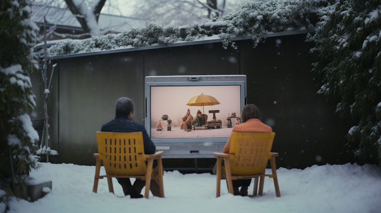A couple watching television in the garden