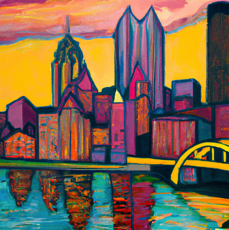A painting of Pittsburgh skyline