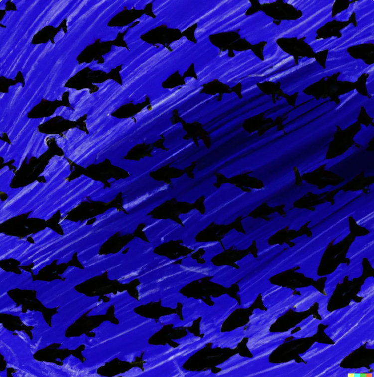 Océano de peces formando una noche estrellada