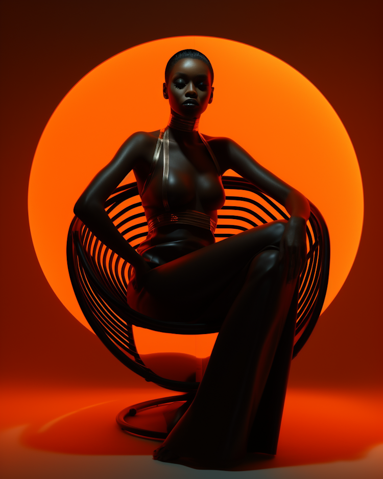 A model in front of orange light 