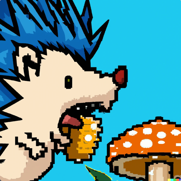The Hedgehog eating a mushroom