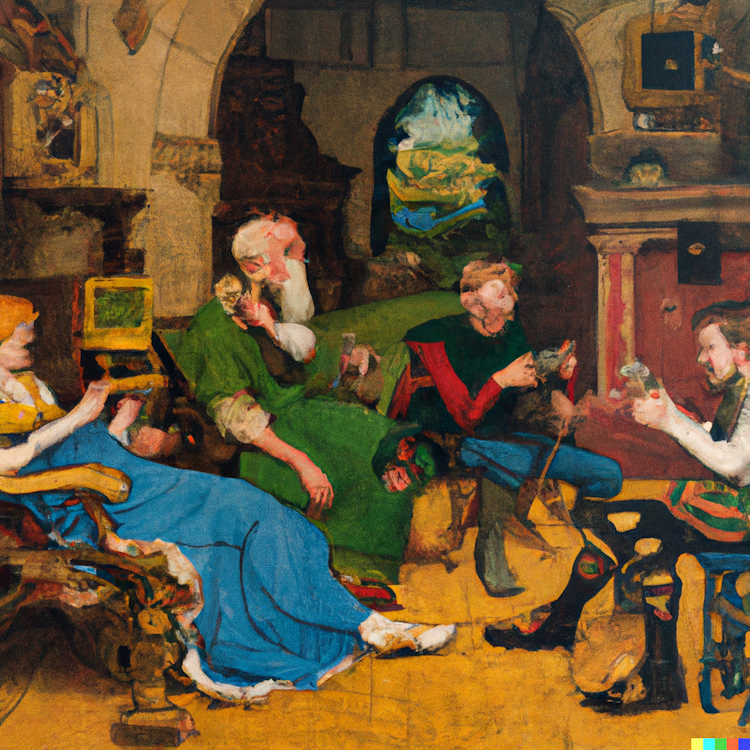 People playing video games in the Middle Ages