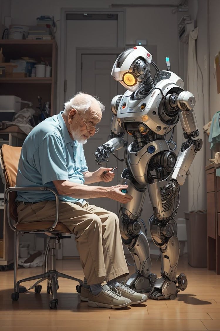A robot taking care of an old man