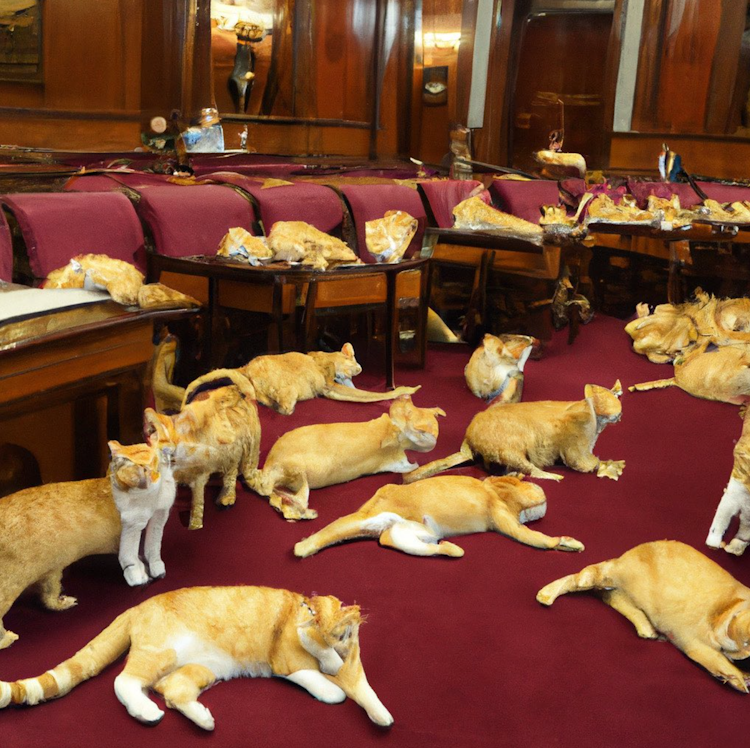 the US senate chamber filled with cats