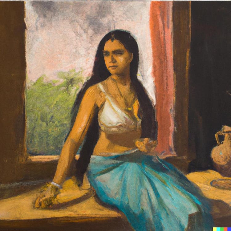 Oil painting of an Indian woman