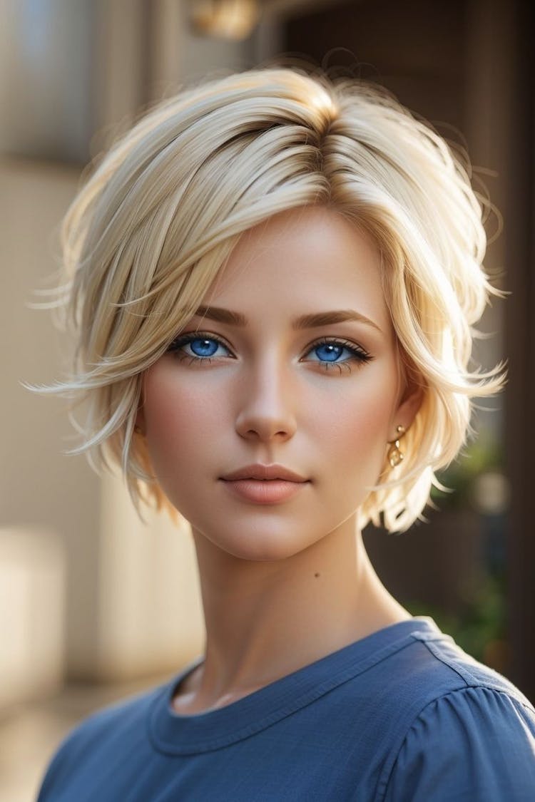 Short hair blonde model