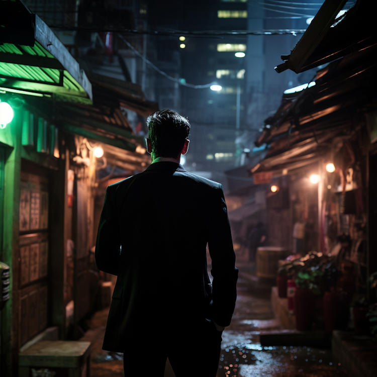 Man on Hong Kong street at night