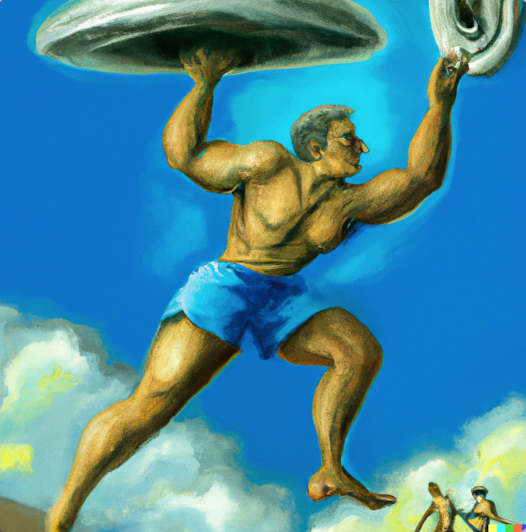 Hercules using a UFO as discus