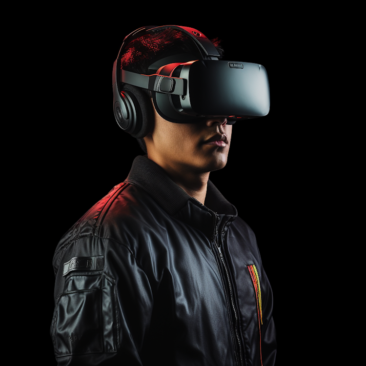 Stock photograph of man with VR headset