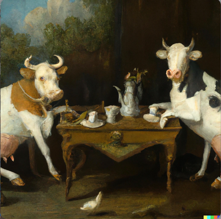 Cows having a tea party