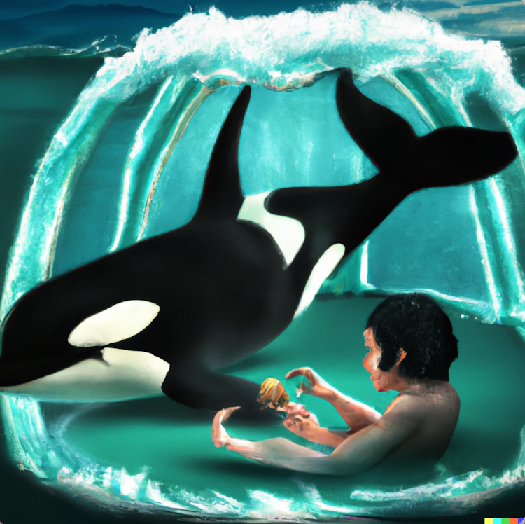 An orca whale playing Uno