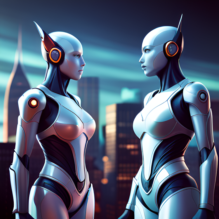 Robots in futuristic city