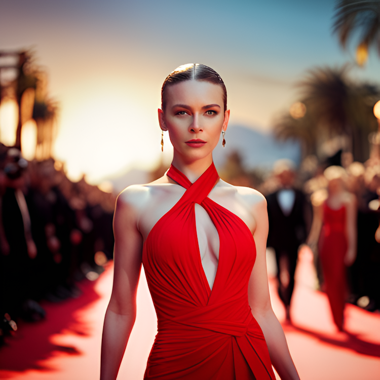 Female model on a red carpet