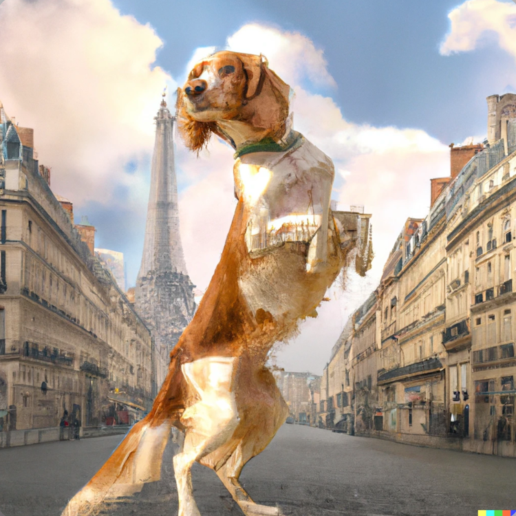 Brittany spaniel frolicking in Paris