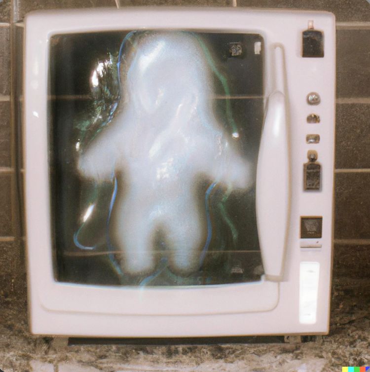 A cute transparent ghost in a microwave