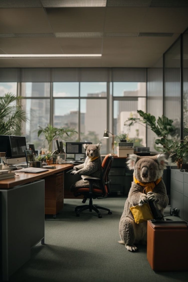 Office with koalas working 