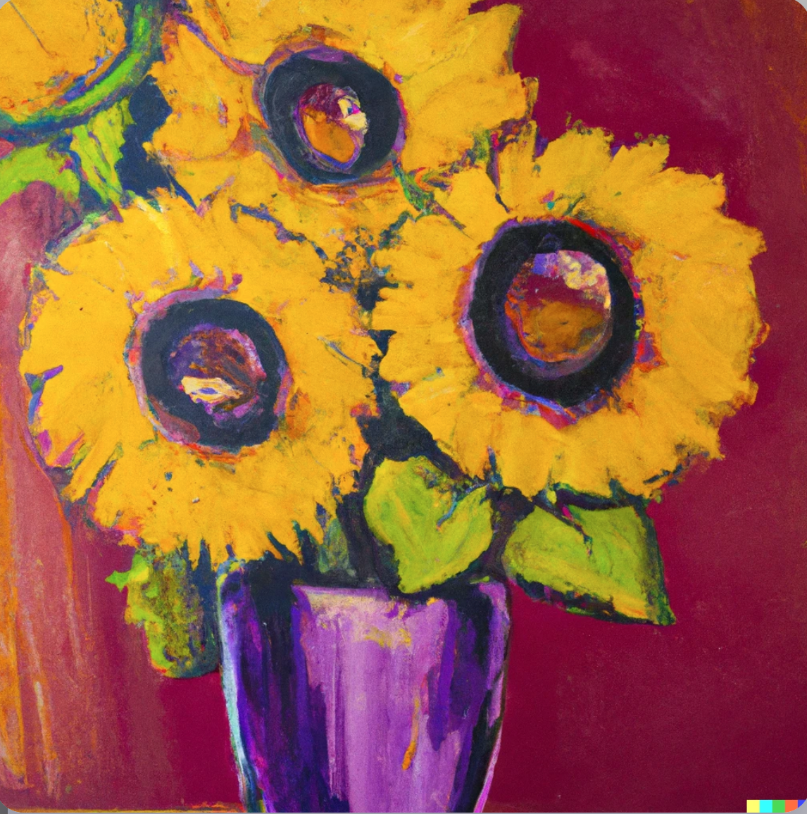 Sunflowers in a purple vase