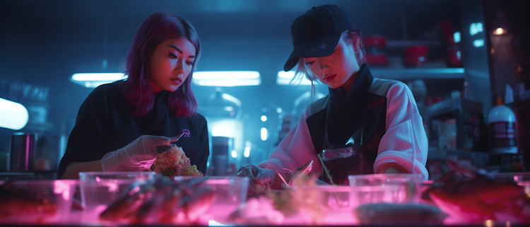 cinematic_still_of_two_female_chefs_sushi_restaurant_37af7e2b-2211-4e44-8b09-a0cab8bb611a.png