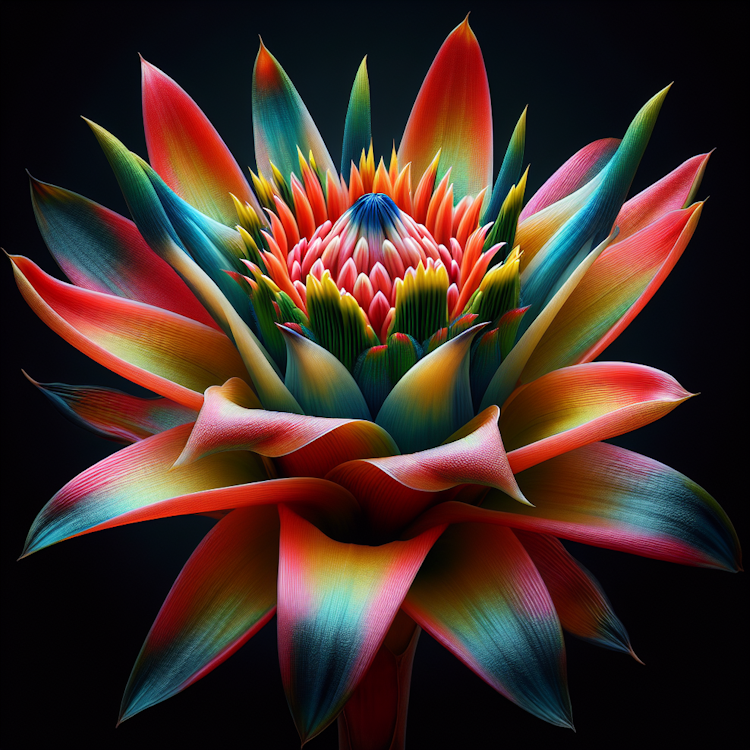 A photorealistic digital portrait of a vibrant, exotic flower